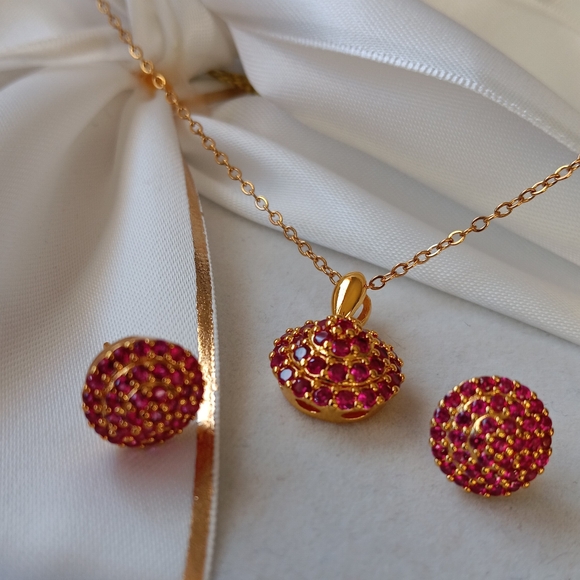 Gold plated necklace set pendant earrings - Picture 2 of 6